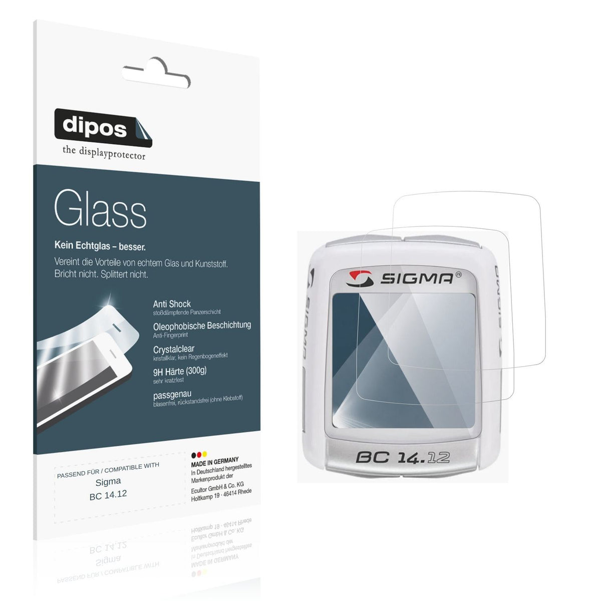 Klare Displayschutzfolie von dipos passend für Sigma BC 14.12, 9H kratzfest und blasenfrei montiert