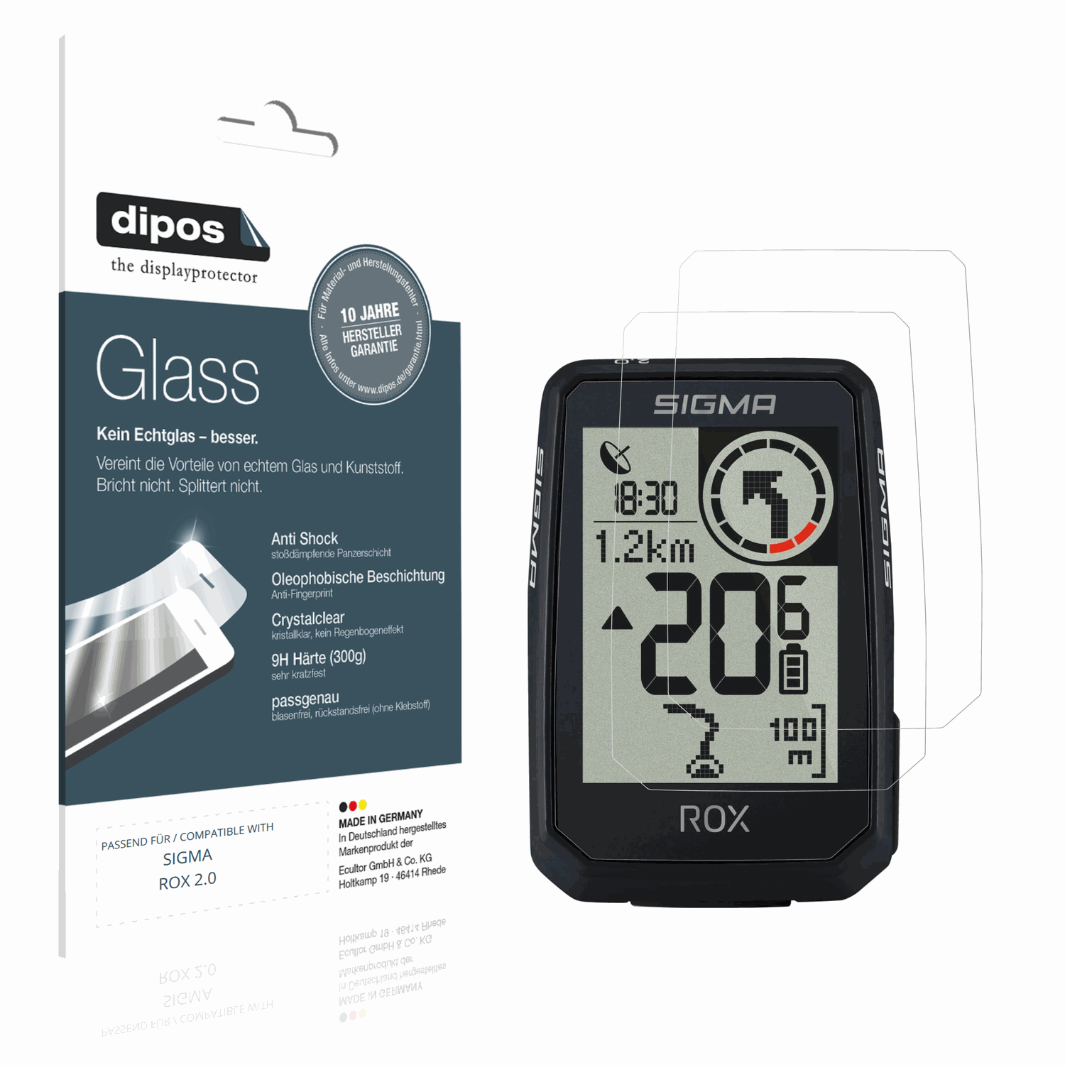 Klare Displayschutzfolie von dipos passend für SIGMA ROX 2.0, 9H kratzfest und blasenfrei montiert
