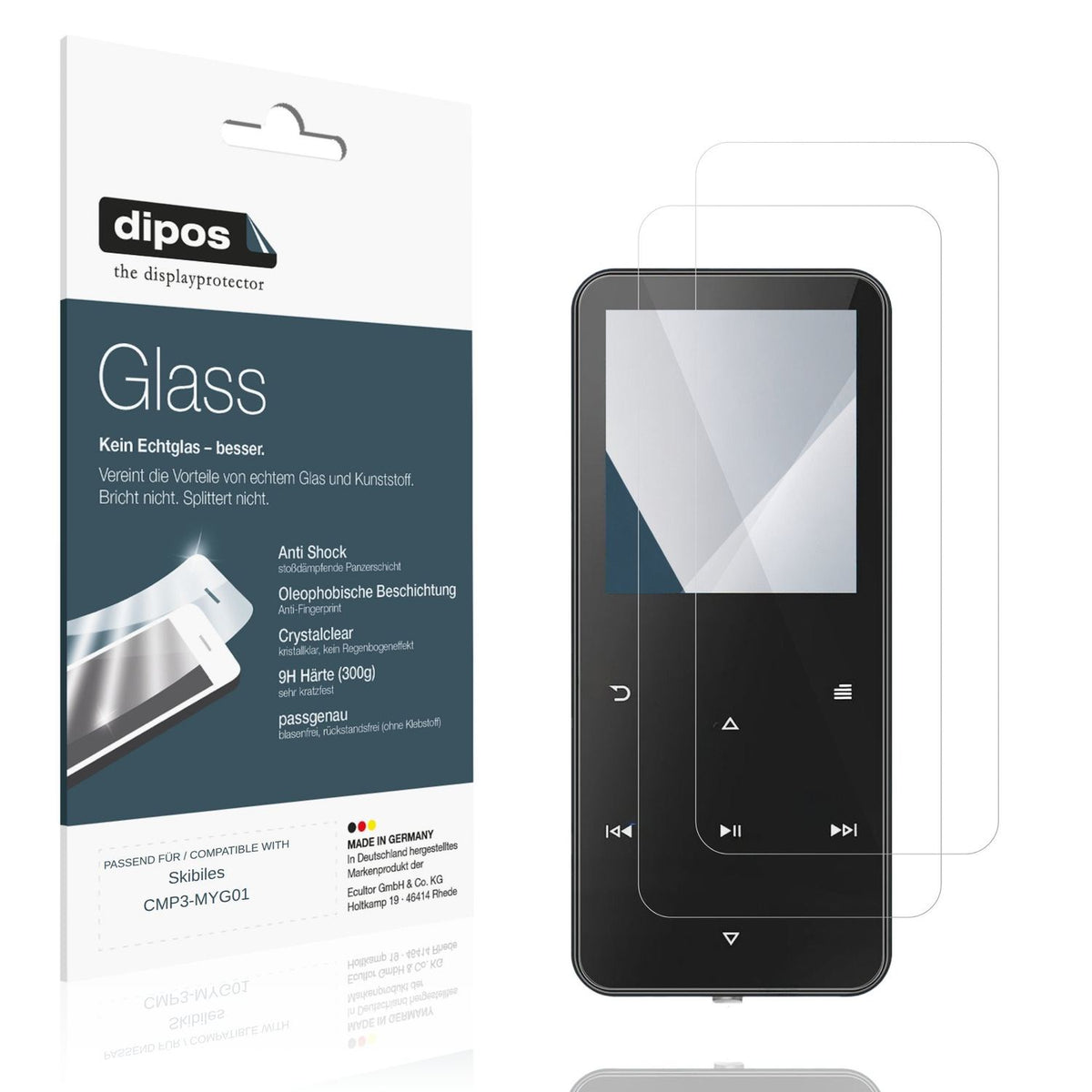 Klare Displayschutzfolie von dipos passend für Skibiles CMP3-MYG01, 9H kratzfest und blasenfrei montiert