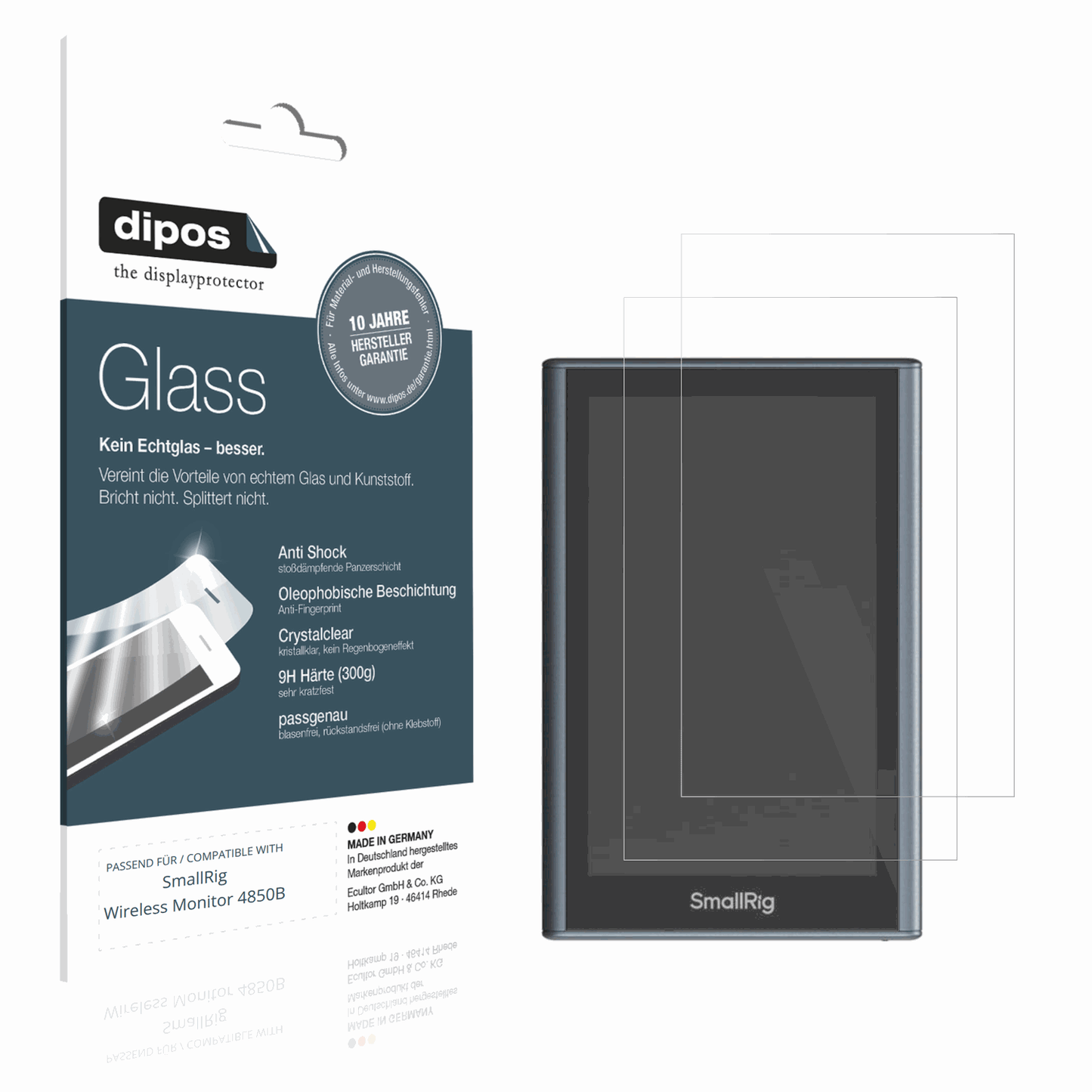 Klare Displayschutzfolie von dipos passend für SmallRig Wireless Monitor 4850B, 9H kratzfest und blasenfrei montiert