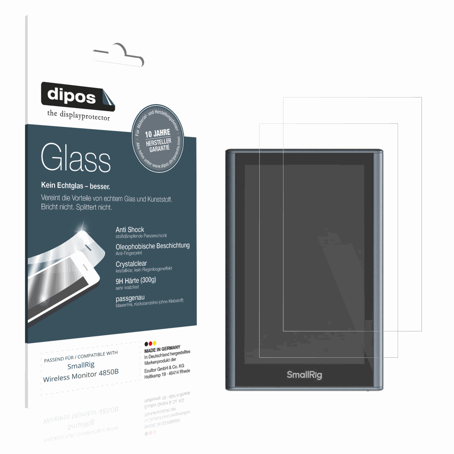 Klare Displayschutzfolie von dipos passend für SmallRig Wireless Monitor 4850B, 9H kratzfest und blasenfrei montiert