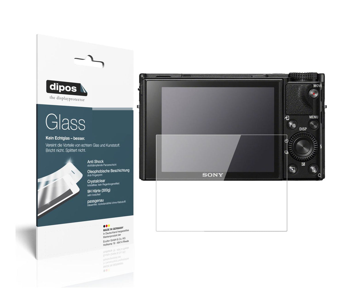 Klare Displayschutzfolie von dipos passend für Sony Cyber-Shot DSC-RX100, 9H kratzfest und blasenfrei montiert