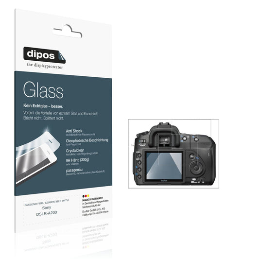 Klare Displayschutzfolie von dipos passend für Sony DSLR-A200, 9H kratzfest und blasenfrei montiert