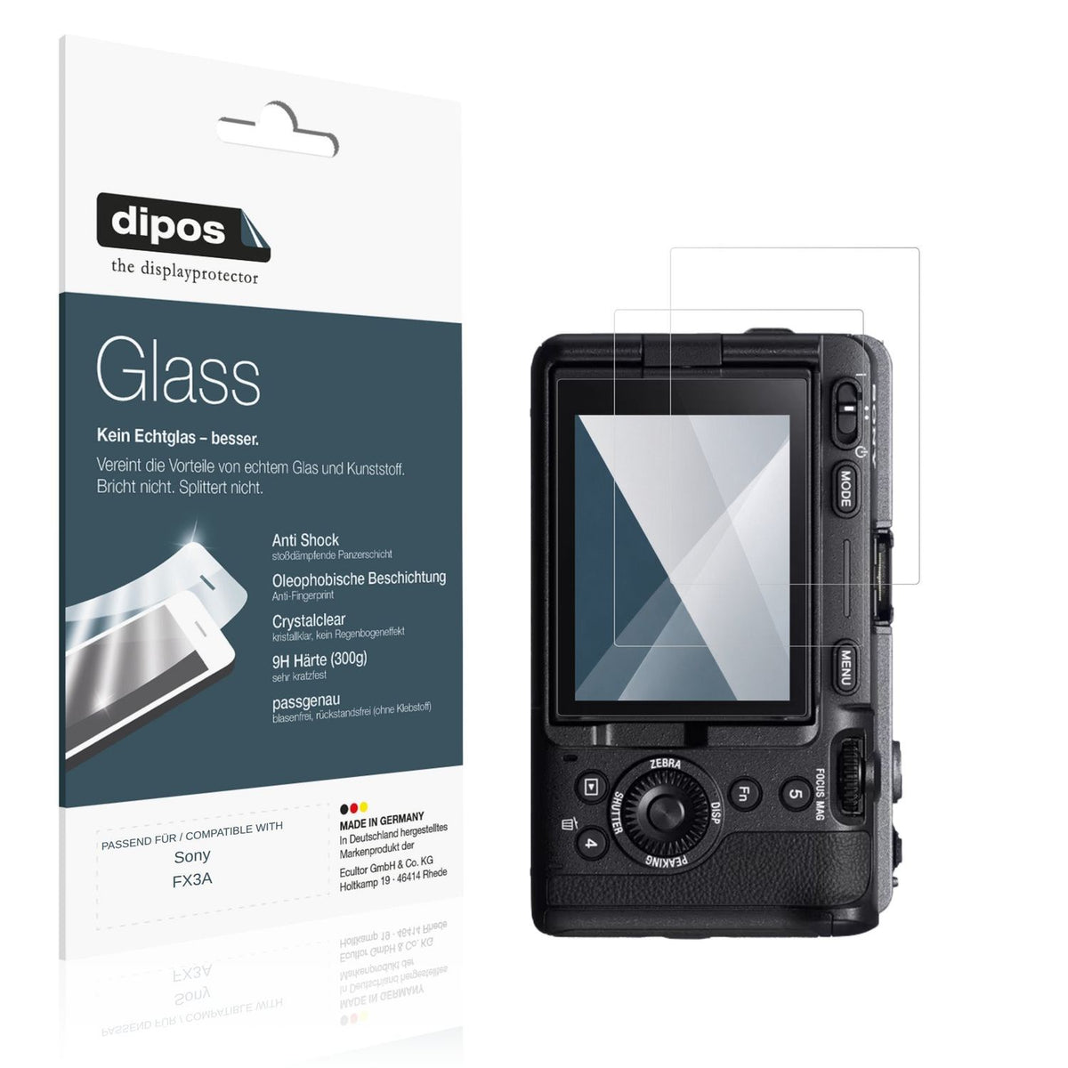 Klare Displayschutzfolie von dipos passend für Sony FX3A, 9H kratzfest und blasenfrei montiert