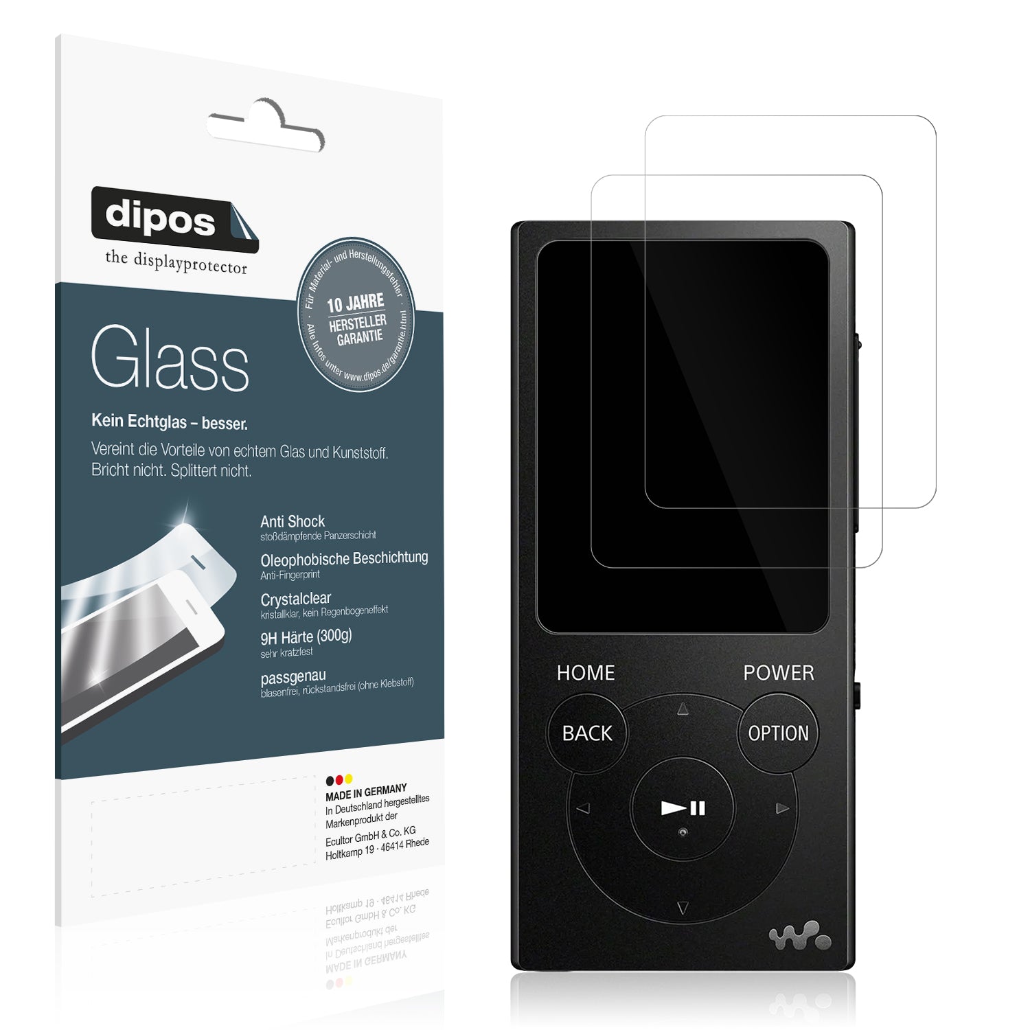 Klare Displayschutzfolie von dipos passend für Sony NW-e394, 9H kratzfest und blasenfrei montiert