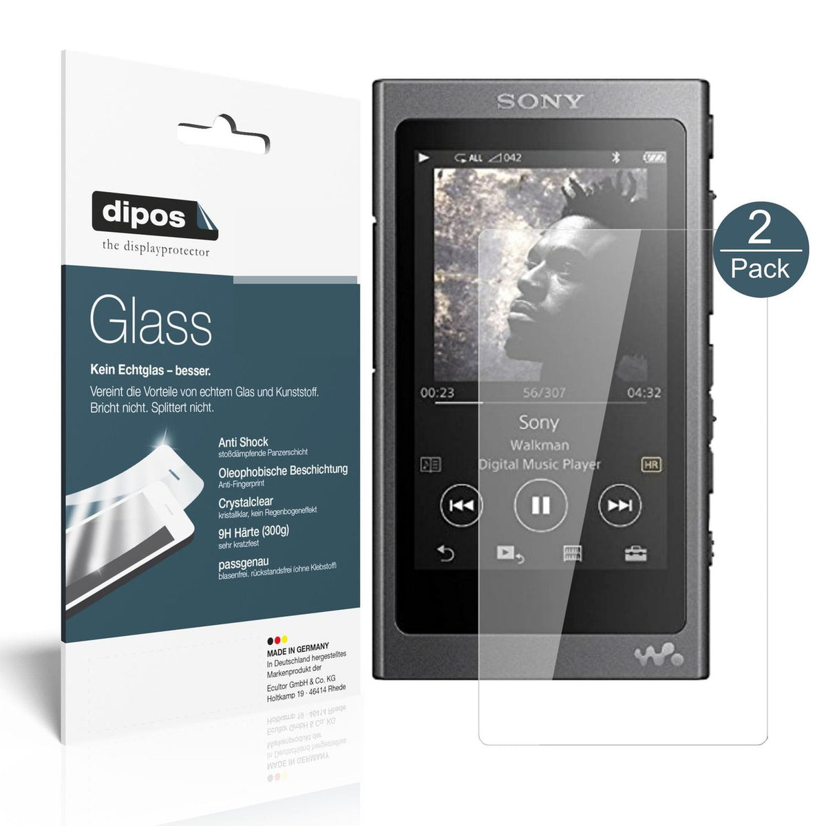 Klare Displayschutzfolie von dipos passend für Sony Walkman NW-A35, 9H kratzfest und blasenfrei montiert