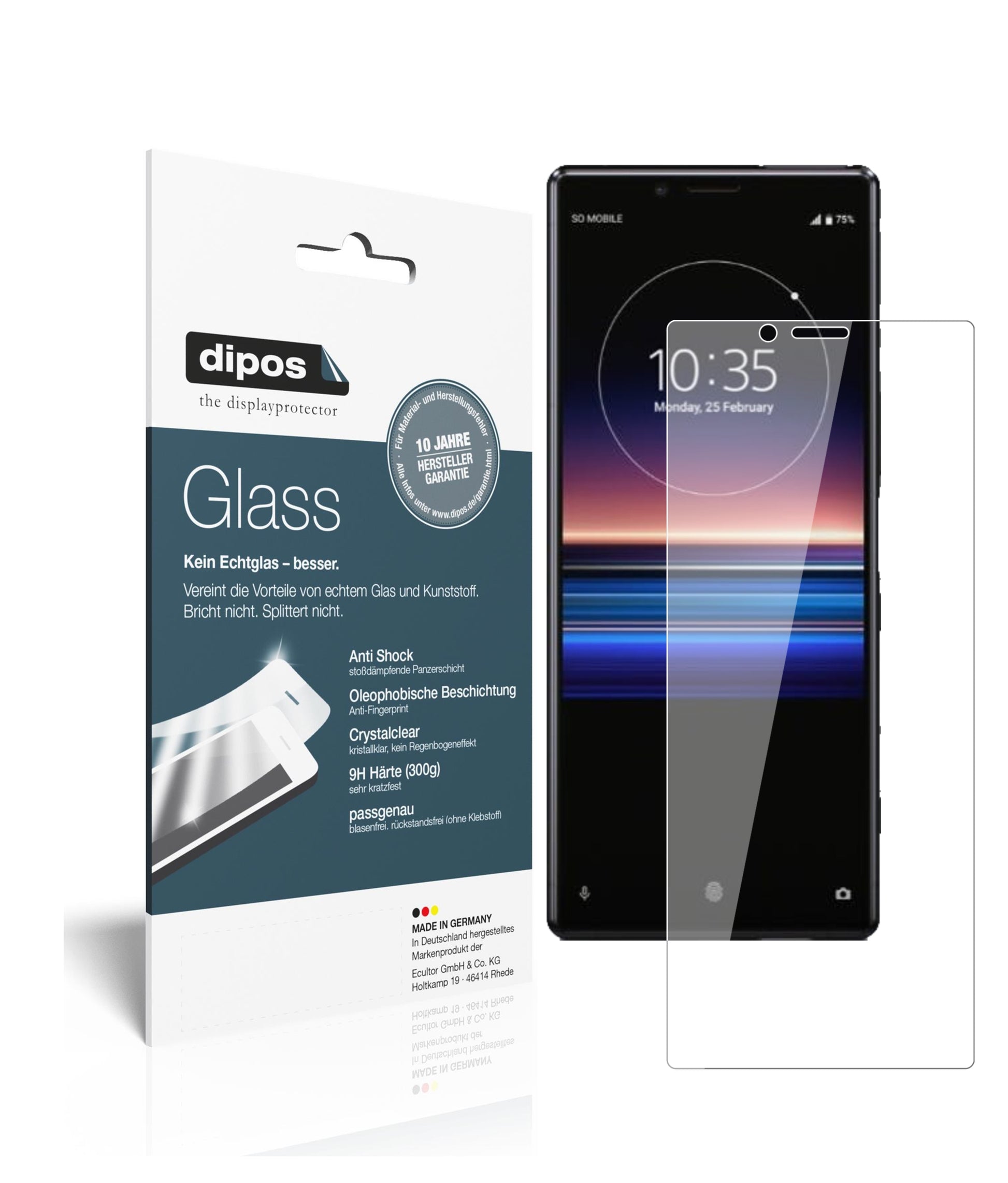 Klare Displayschutzfolie von dipos passend für Sony Xperia 1, 9H kratzfest und blasenfrei montiert