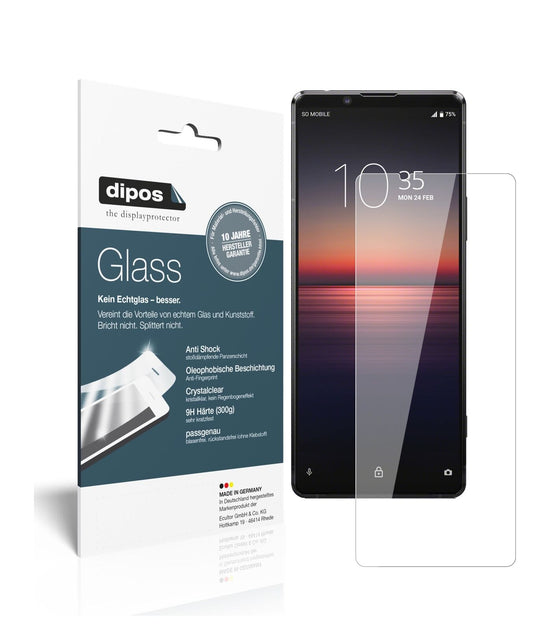Klare Displayschutzfolie von dipos passend für Sony Xperia 1 II, 9H kratzfest und blasenfrei montiert