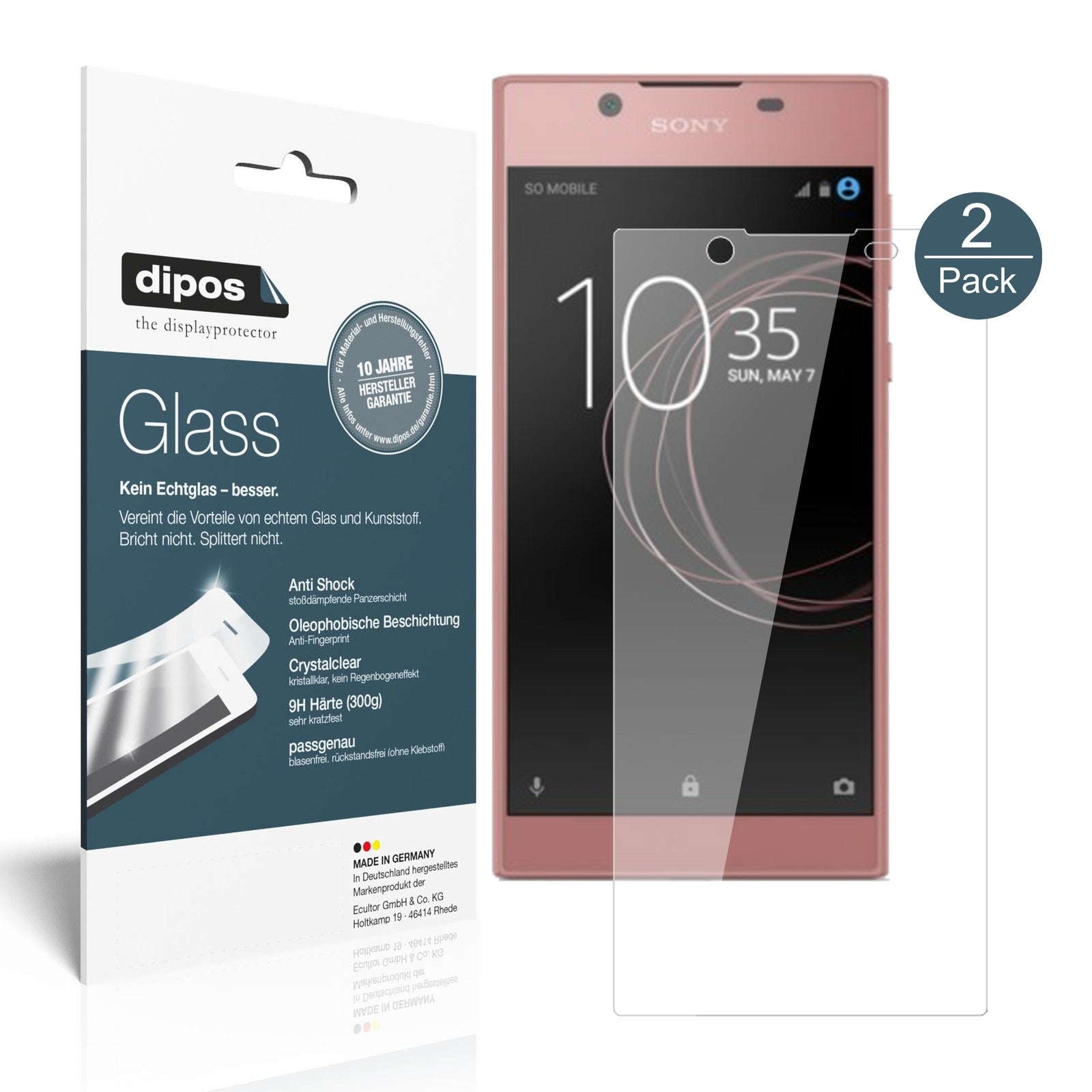 Klare Displayschutzfolie von dipos passend für Sony Xperia L1, 9H kratzfest und blasenfrei montiert