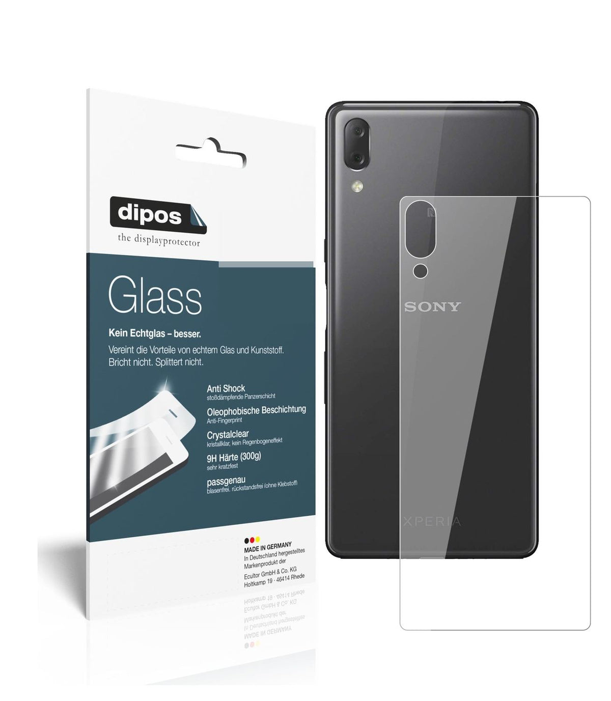 Klare Displayschutzfolie von dipos passend für Sony Xperia L3 Rückseite, 9H kratzfest und blasenfrei montiert