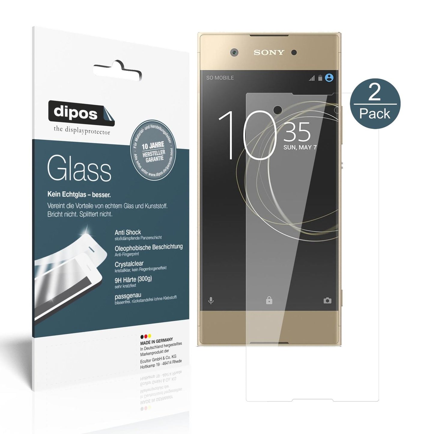 Klare Displayschutzfolie von dipos passend für Sony Xperia XA1, 9H kratzfest und blasenfrei montiert
