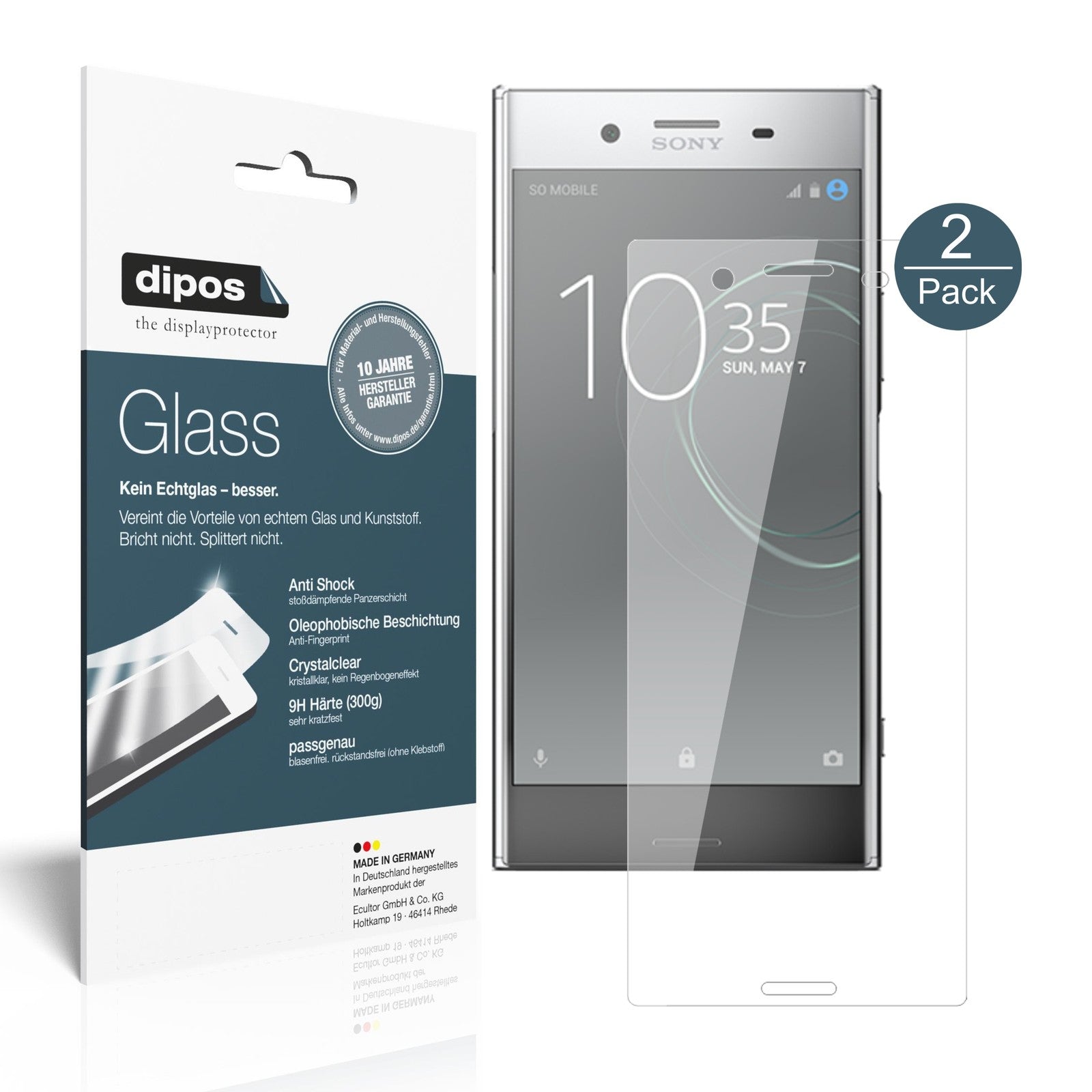Klare Displayschutzfolie von dipos passend für Sony Xperia XZ Premium, 9H kratzfest und blasenfrei montiert