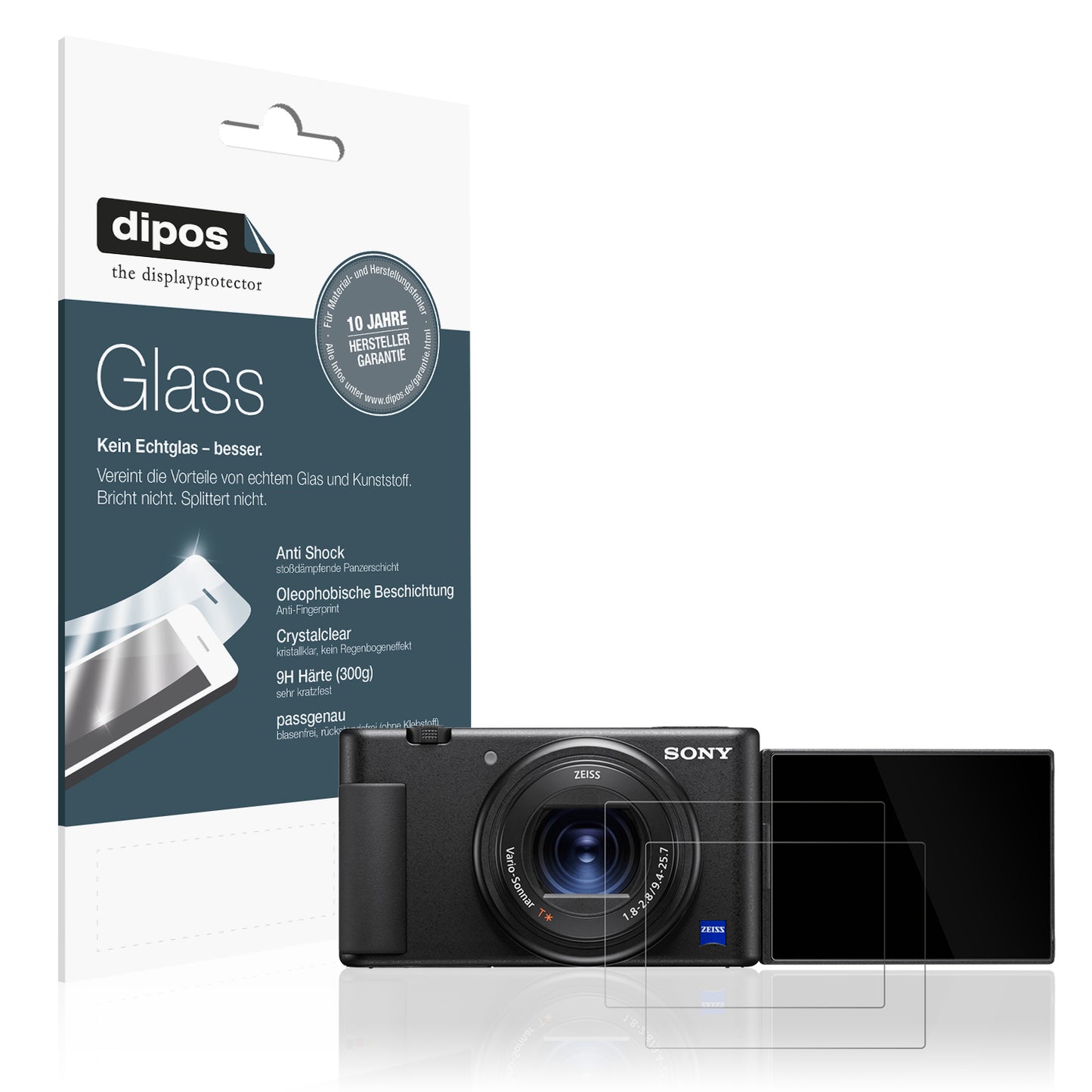 Klare Displayschutzfolie von dipos passend für Sony ZV-1A, 9H kratzfest und blasenfrei montiert