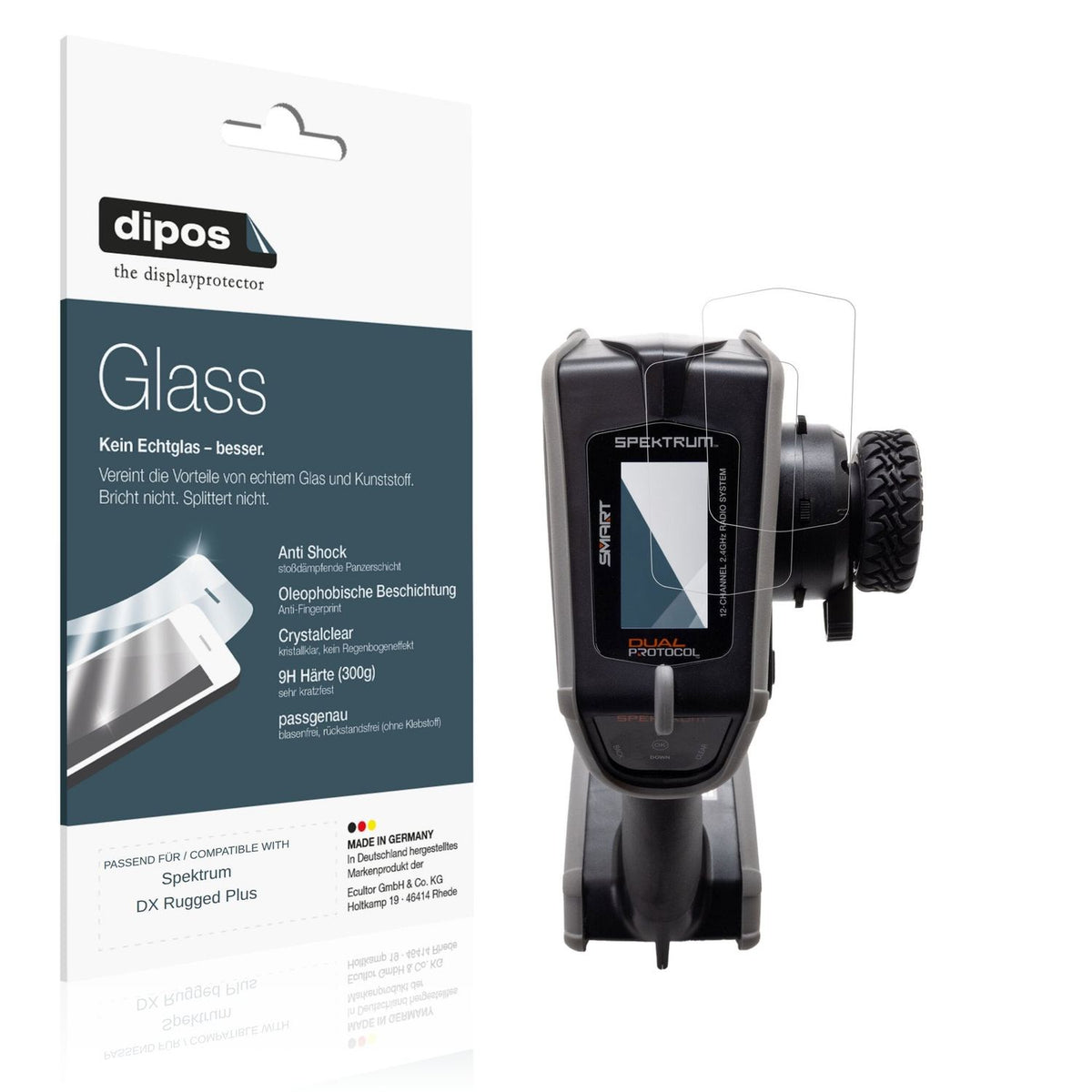 Klare Displayschutzfolie von dipos passend für Spektrum DX Rugged Plus, 9H kratzfest und blasenfrei montiert