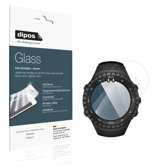 Klare Displayschutzfolie von dipos passend für Suunto Core 2, 9H kratzfest und blasenfrei montiert