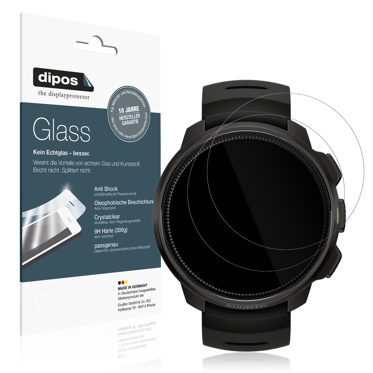 Klare Displayschutzfolie von dipos passend für Suunto Ocean, 9H kratzfest und blasenfrei montiert