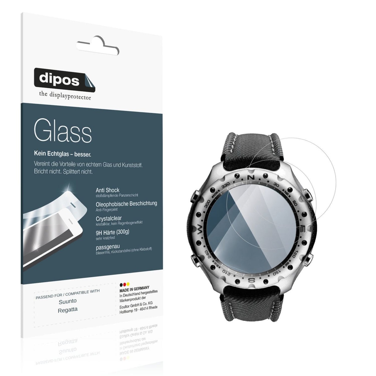 Klare Displayschutzfolie von dipos passend für Suunto Regatta, 9H kratzfest und blasenfrei montiert