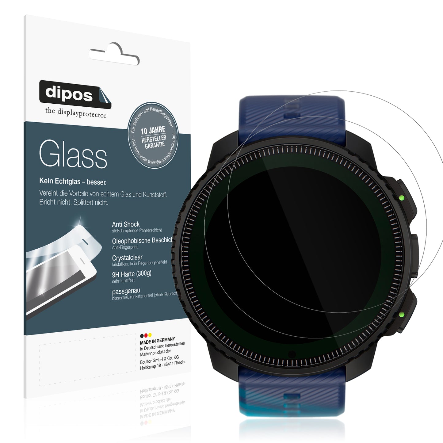 Klare Displayschutzfolie von dipos passend für Suunto Vertical Solar, 9H kratzfest und blasenfrei montiert