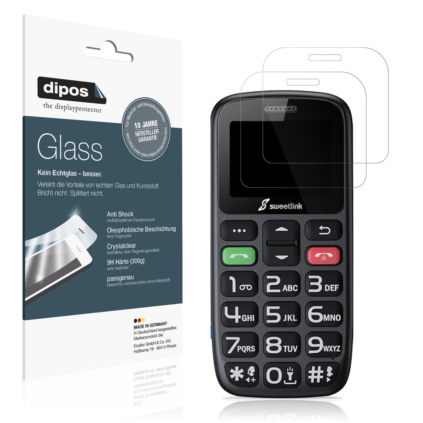 Klare Displayschutzfolie von dipos passend für SweetLink S2Plus, 9H kratzfest und blasenfrei montiert