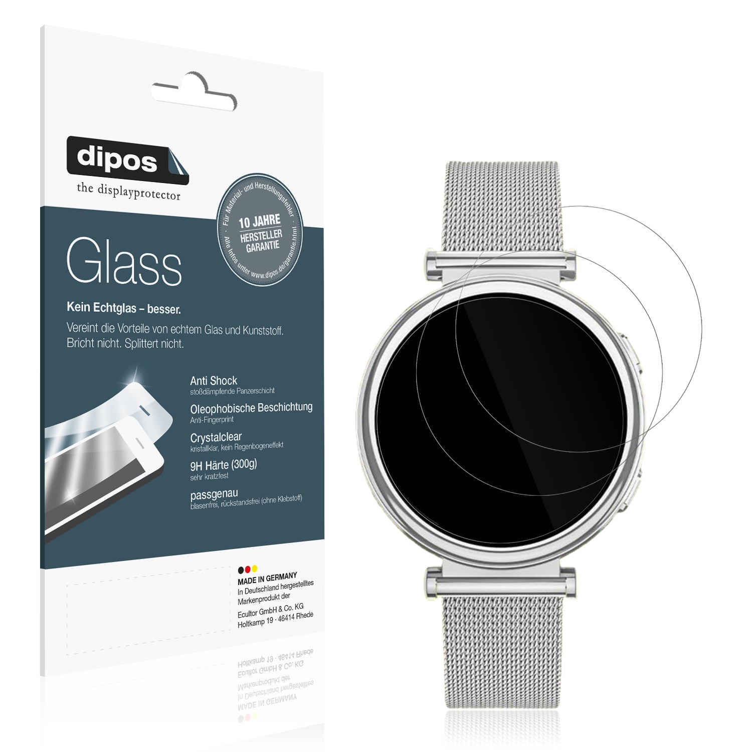Klare Displayschutzfolie von dipos passend für SWGOTA I109 Smartwatch, 9H kratzfest und blasenfrei montiert