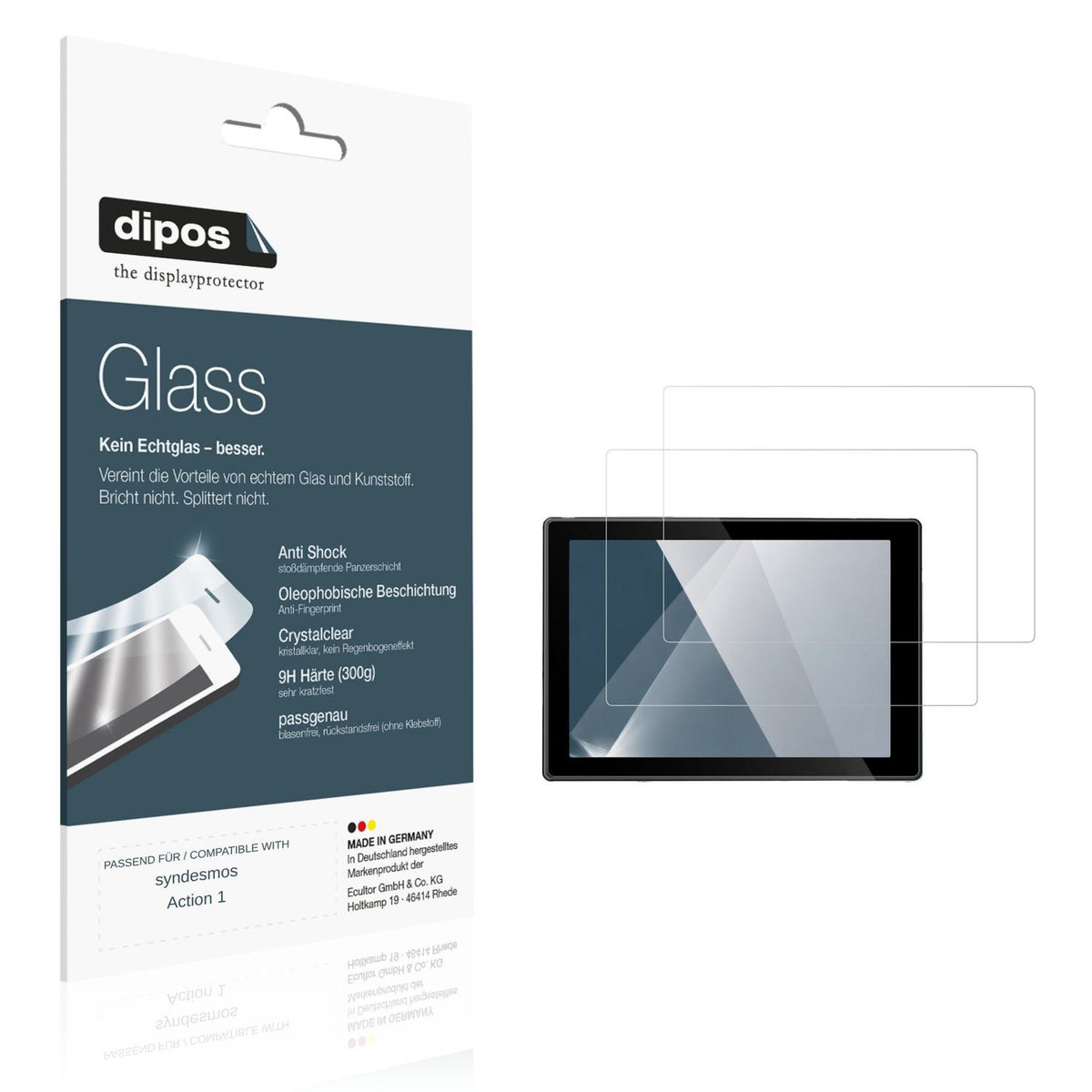 Klare Displayschutzfolie von dipos passend für syndesmos Action 1, 9H kratzfest und blasenfrei montiert
