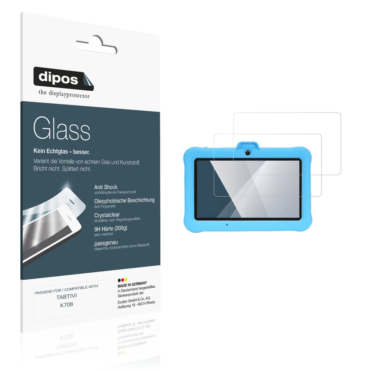 Klare Displayschutzfolie von dipos passend für TABTIVI K708, 9H kratzfest und blasenfrei montiert