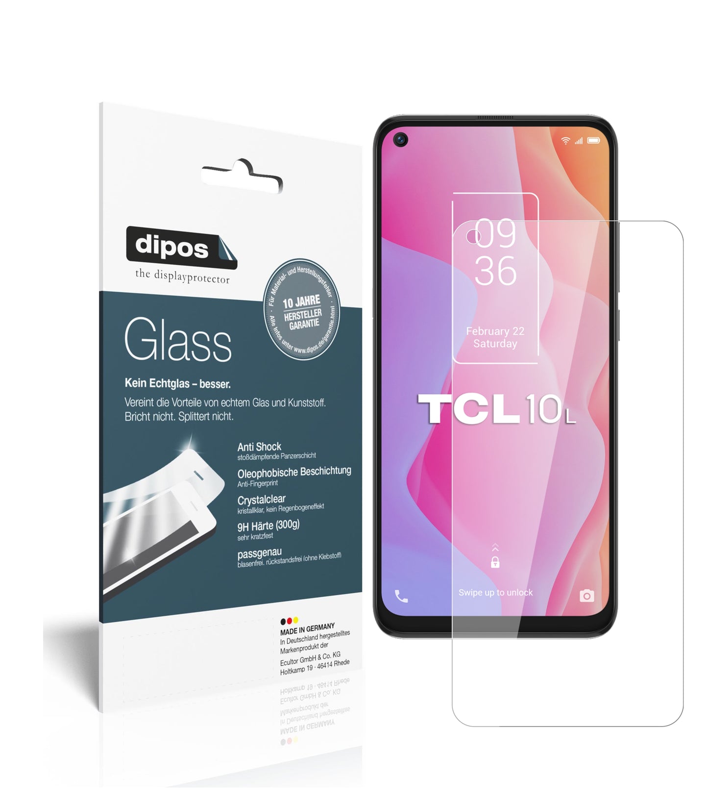 Klare Displayschutzfolie von dipos passend für TCL 10 5G, 9H kratzfest und blasenfrei montiert
