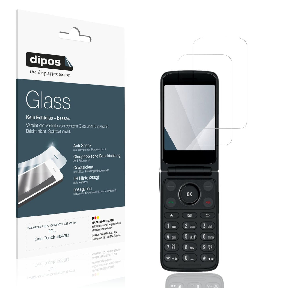 Klare Displayschutzfolie von dipos passend für TCL One Touch 4043D, 9H kratzfest und blasenfrei montiert