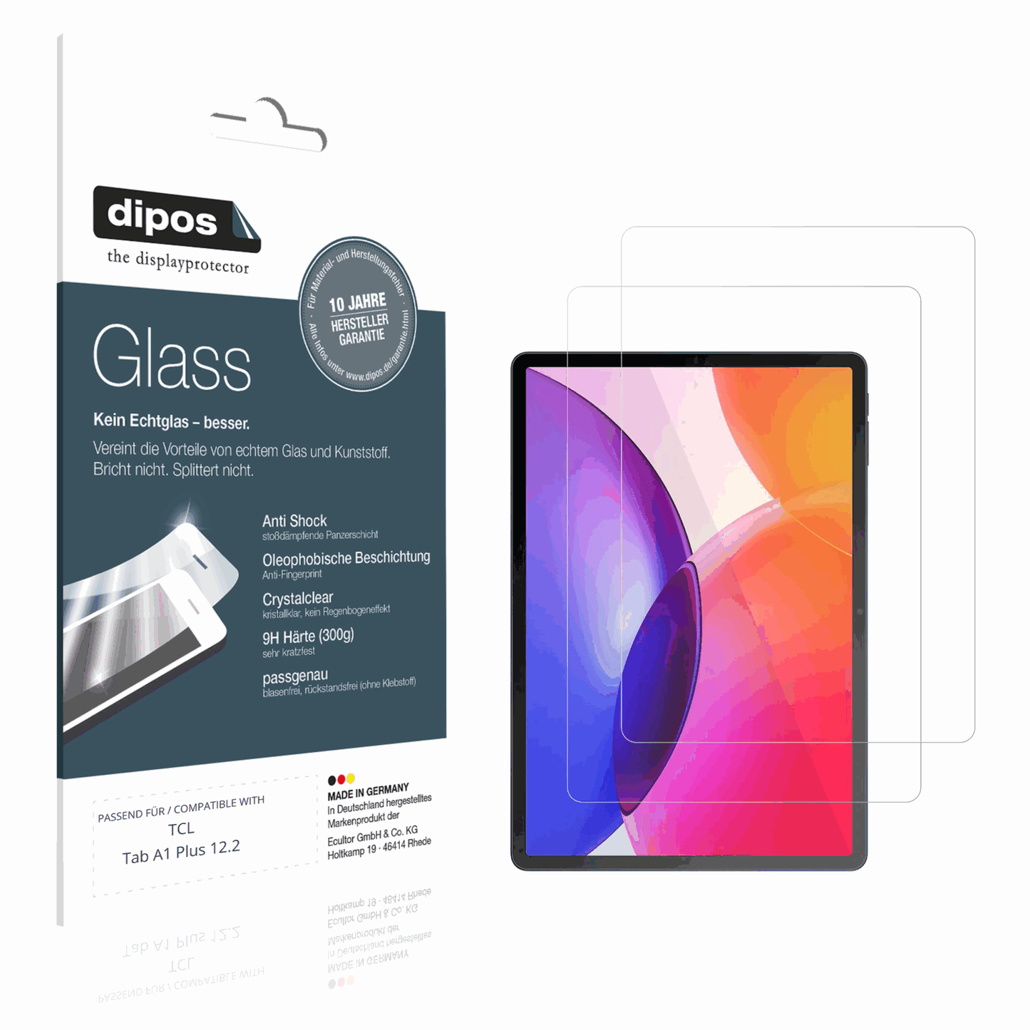 Klare Displayschutzfolie von dipos passend für TCL Tab A1 Plus 12.2, 9H kratzfest und blasenfrei montiert