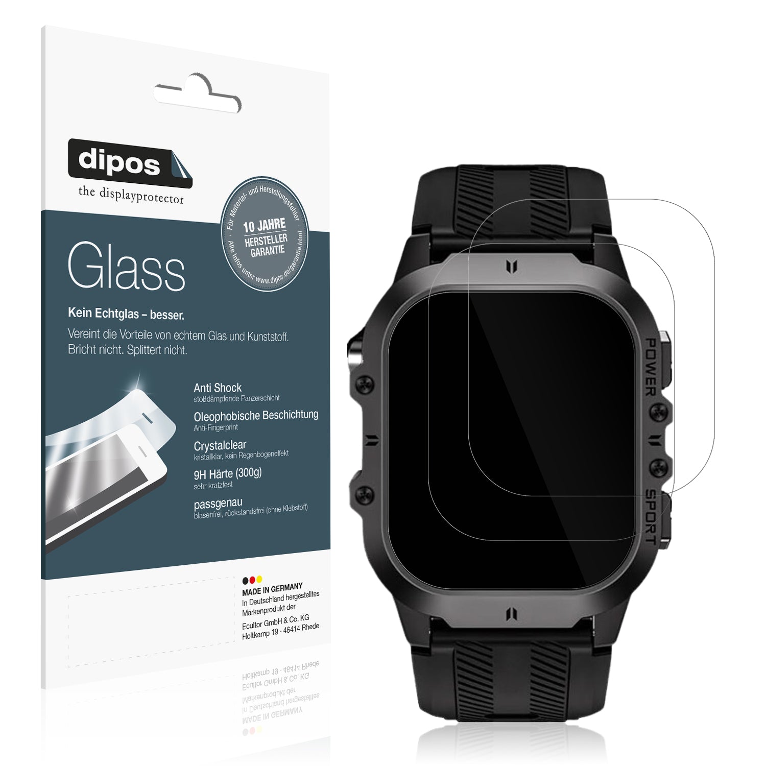 Klare Displayschutzfolie von dipos passend für Tesofit Smartwatch 1.85 Zoll, 9H kratzfest und blasenfrei montiert