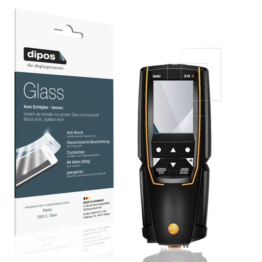 Klare Displayschutzfolie von dipos passend für Testo 310 2. Gen, 9H kratzfest und blasenfrei montiert