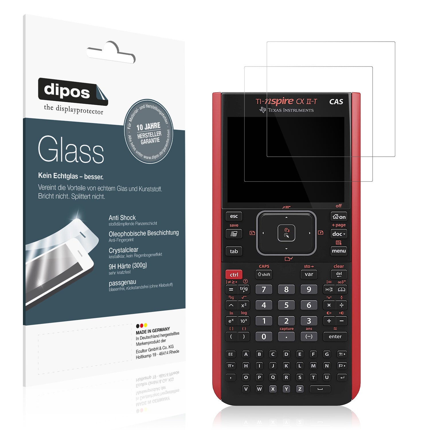 Klare Displayschutzfolie von dipos passend für Texas Instruments CX CAS II FC TI-Nspire CX II-T CAS, 9H kratzfest und blasenfrei montiert