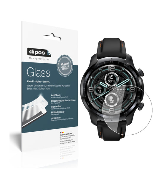 Klare Displayschutzfolie von dipos passend für TicWatch Pro 3 GPS, 9H kratzfest und blasenfrei montiert