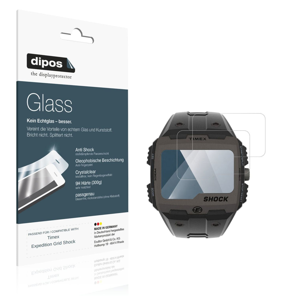 Klare Displayschutzfolie von dipos passend für Timex Expedition Grid Shock, 9H kratzfest und blasenfrei montiert