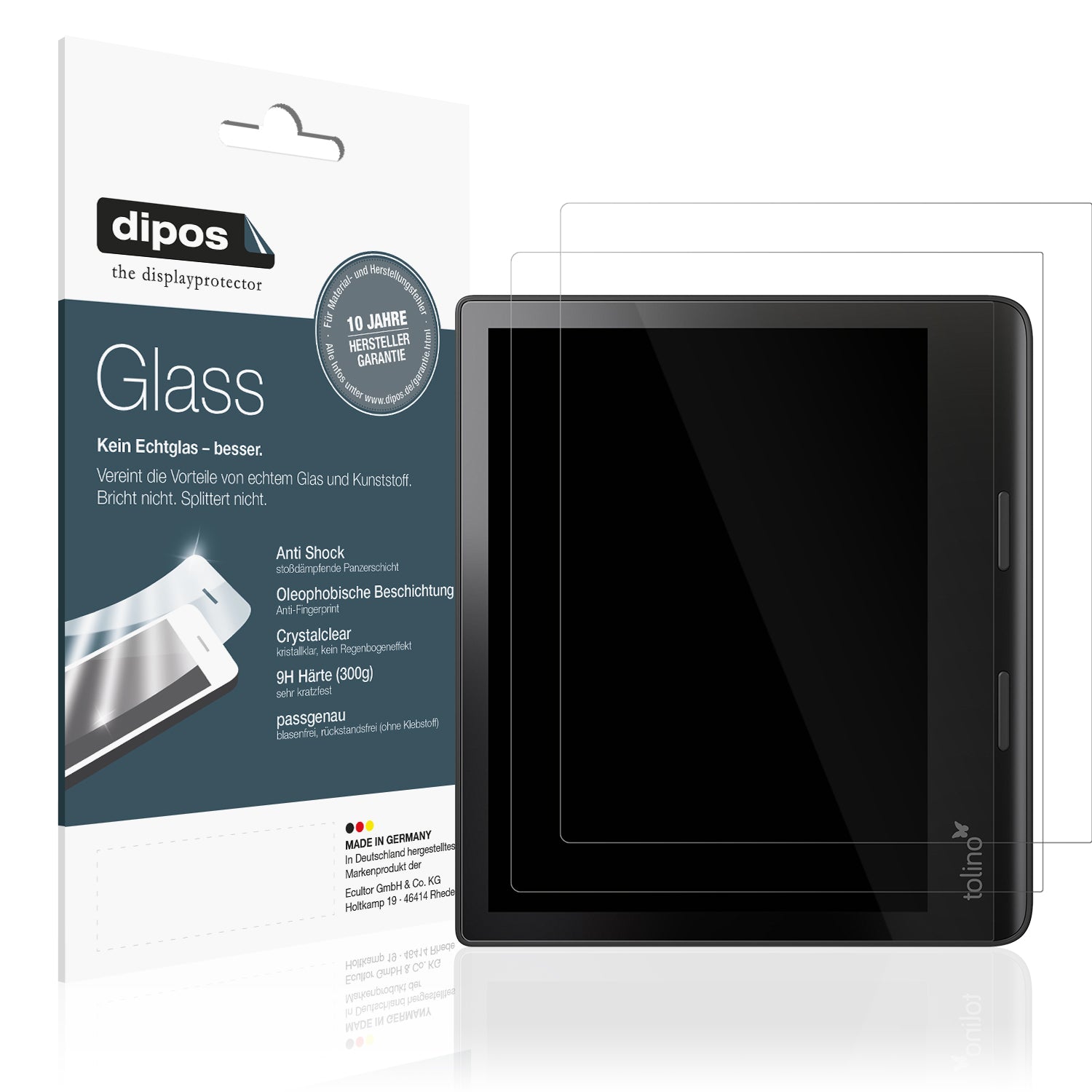 Klare Displayschutzfolie von dipos passend für Tolino Epos 3 e-Book Reader, 9H kratzfest und blasenfrei montiert