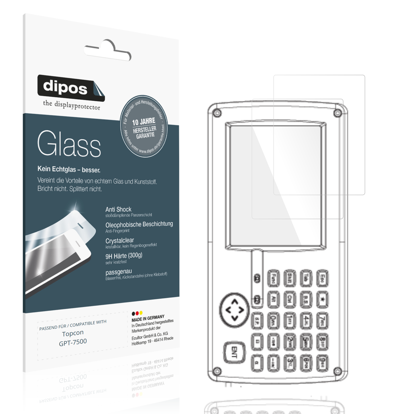 Klare Displayschutzfolie von dipos passend für Topcon GPT-7500, 9H kratzfest und blasenfrei montiert