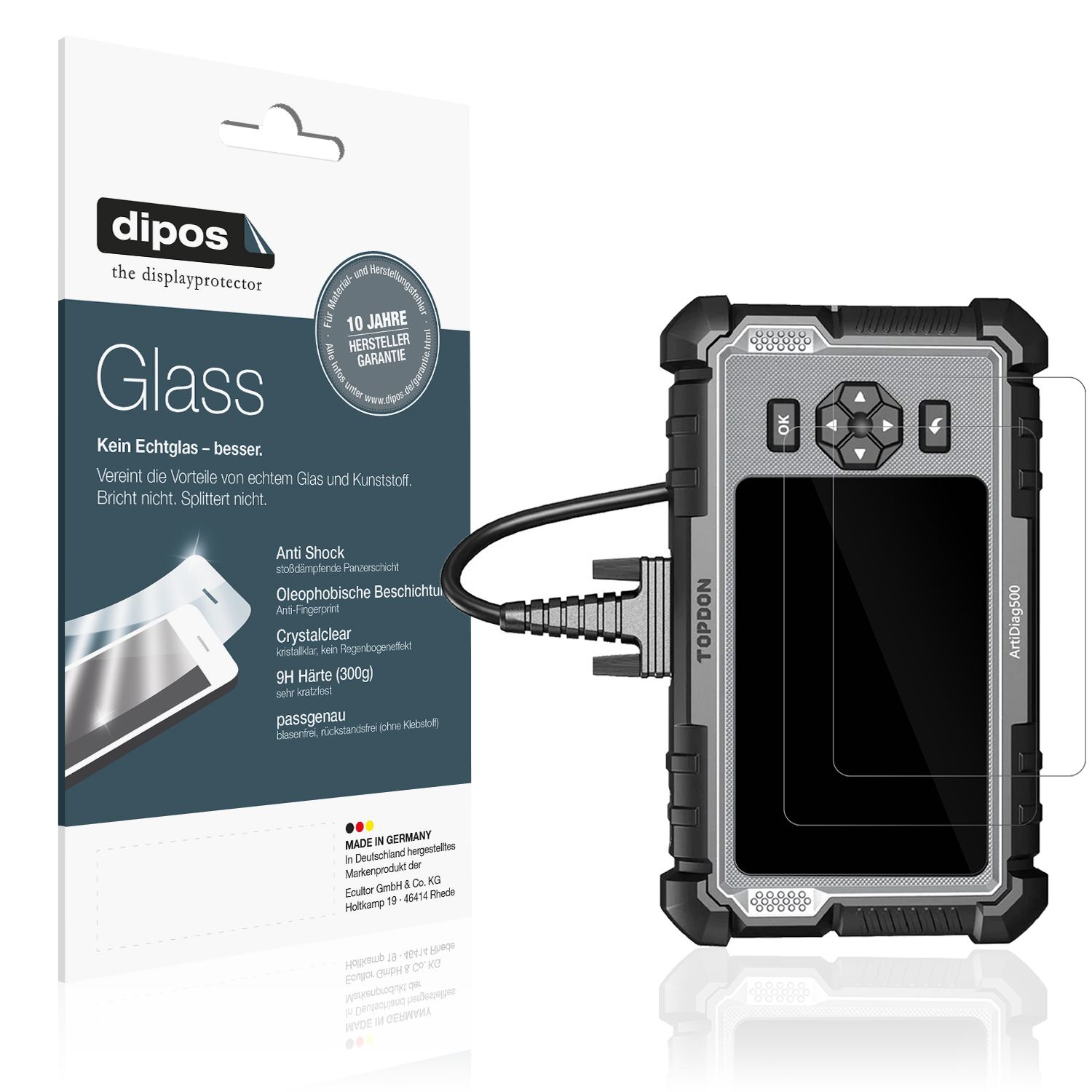 Klare Displayschutzfolie von dipos passend für TOPDON OBD2 AD500, 9H kratzfest und blasenfrei montiert
