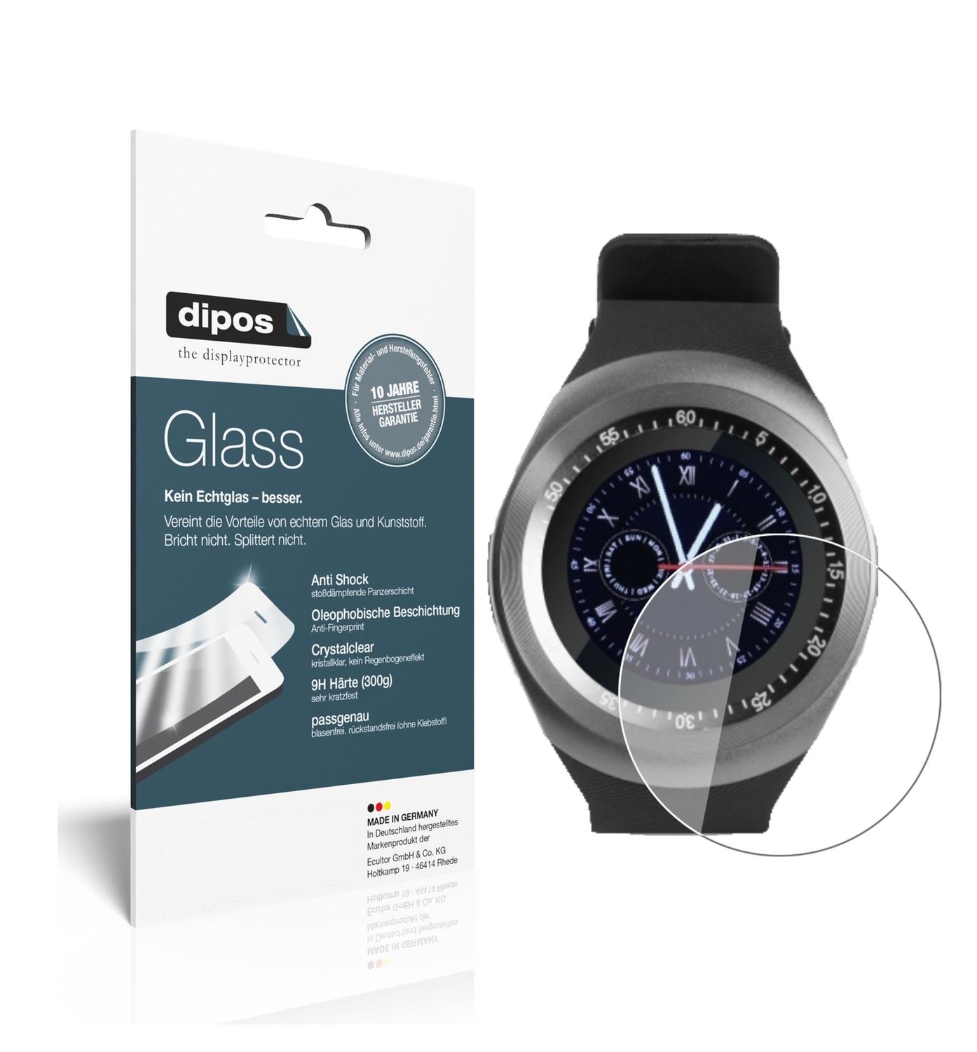 Klare Displayschutzfolie von dipos passend für TrendGeek TG-SW1 Smartwatch, 9H kratzfest und blasenfrei montiert