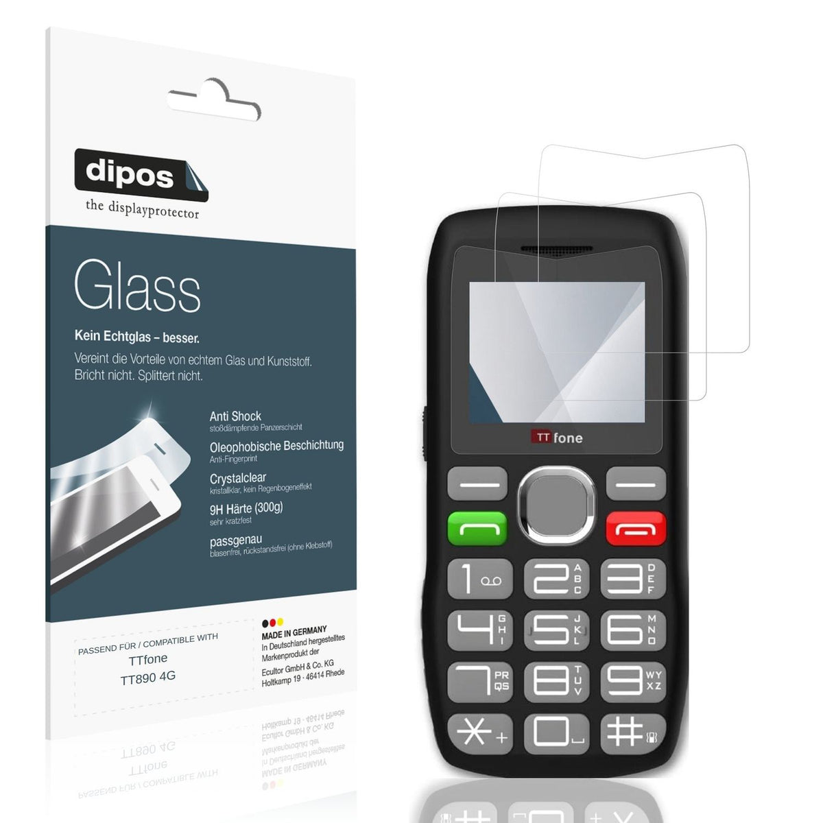 Klare Displayschutzfolie von dipos passend für TTfone TT890 4G, 9H kratzfest und blasenfrei montiert