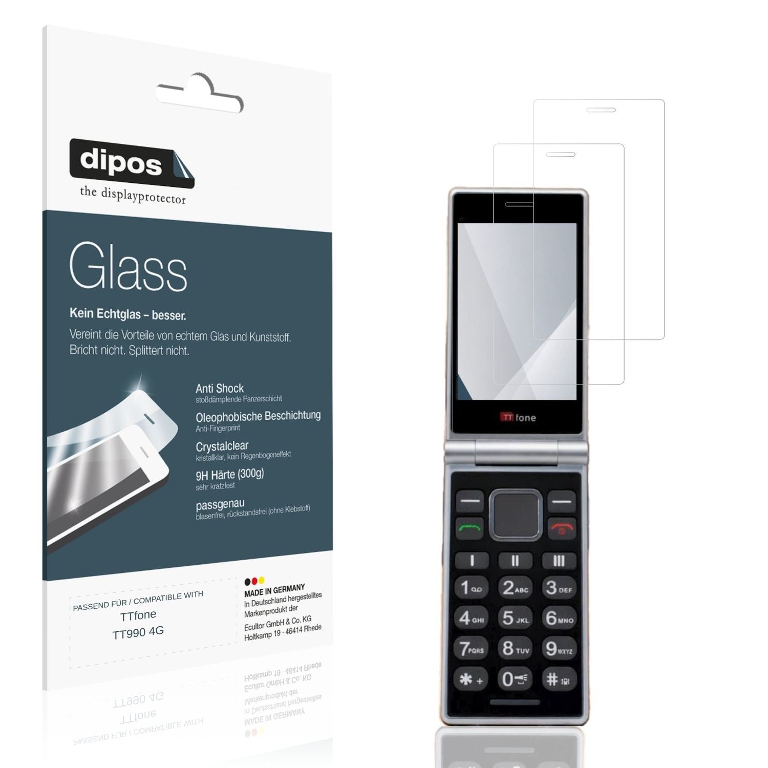 Klare Displayschutzfolie von dipos passend für TTfone TT990 4G, 9H kratzfest und blasenfrei montiert