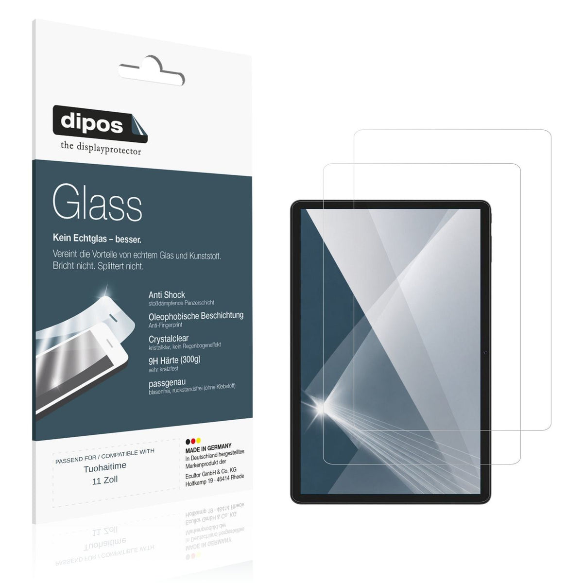 Klare Displayschutzfolie von dipos passend für Tuohaitime 11 Zoll, 9H kratzfest und blasenfrei montiert