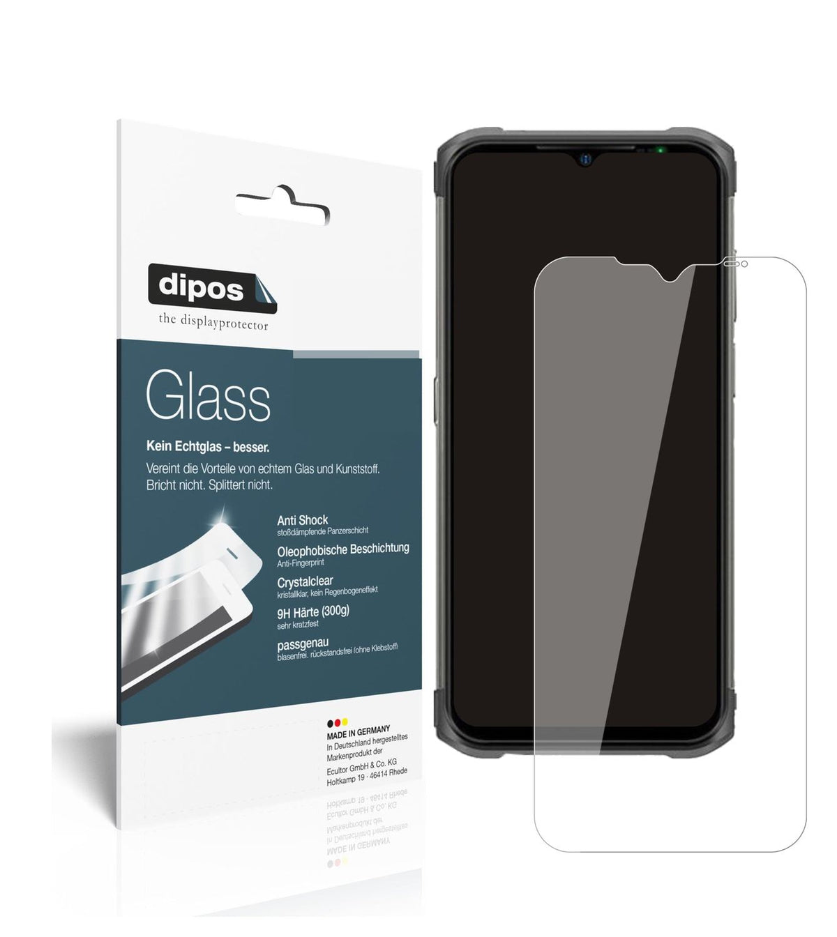 Klare Displayschutzfolie von dipos passend für Ulefone Armor 12, 9H kratzfest und blasenfrei montiert