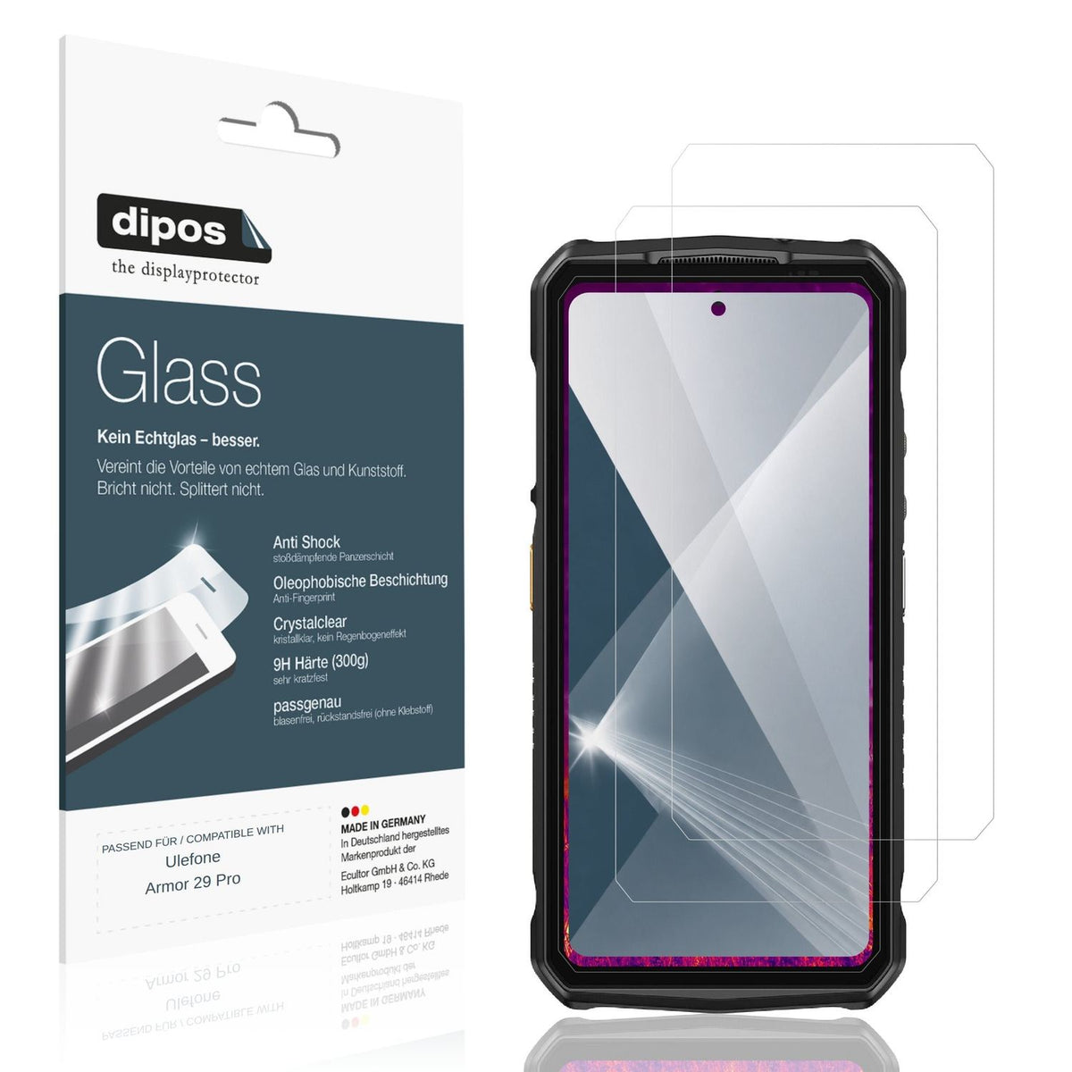 Klare Displayschutzfolie von dipos passend für Ulefone Armor 29 Pro, 9H kratzfest und blasenfrei montiert