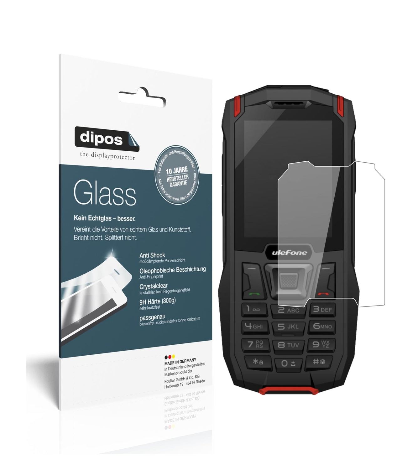 Klare Displayschutzfolie von dipos passend für Ulefone Armor Mini, 9H kratzfest und blasenfrei montiert