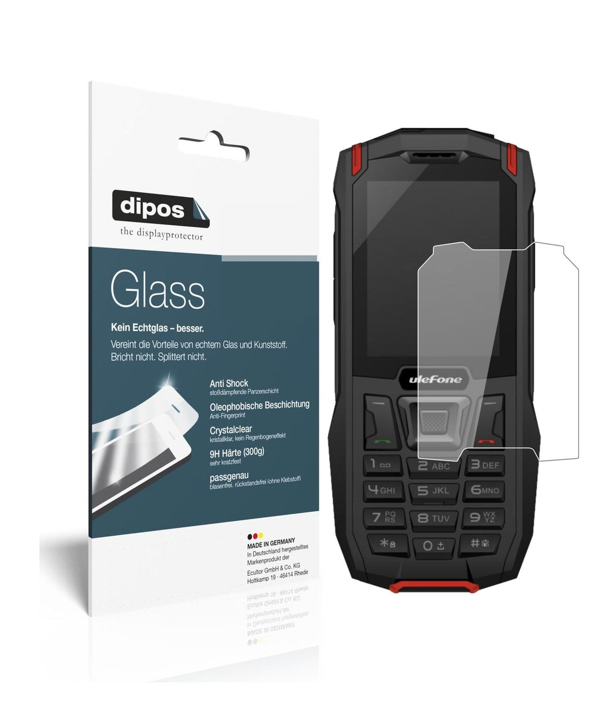 Klare Displayschutzfolie von dipos passend für Ulefone Armor Mini, 9H kratzfest und blasenfrei montiert