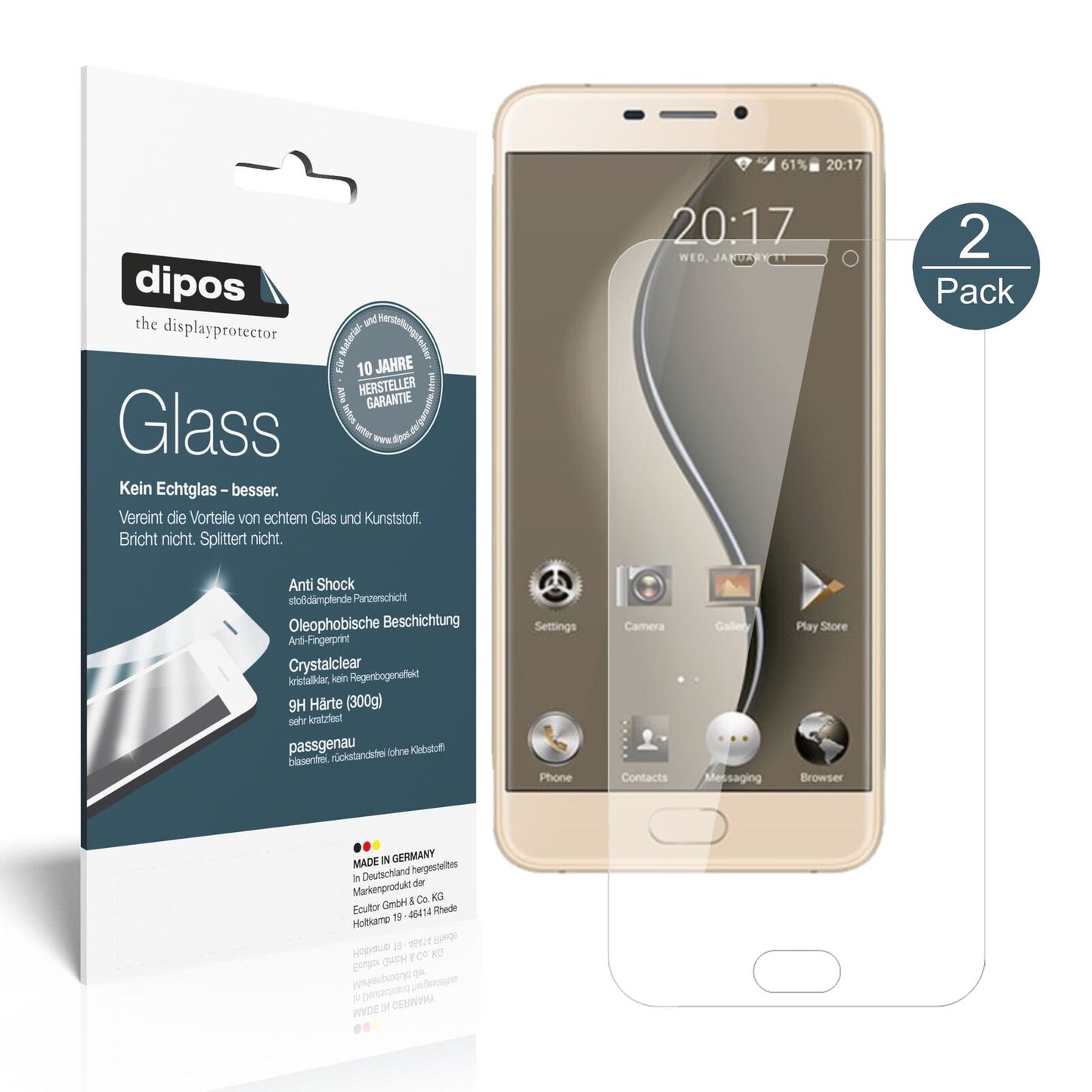 Klare Displayschutzfolie von dipos passend für Ulefone Gemini, 9H kratzfest und blasenfrei montiert