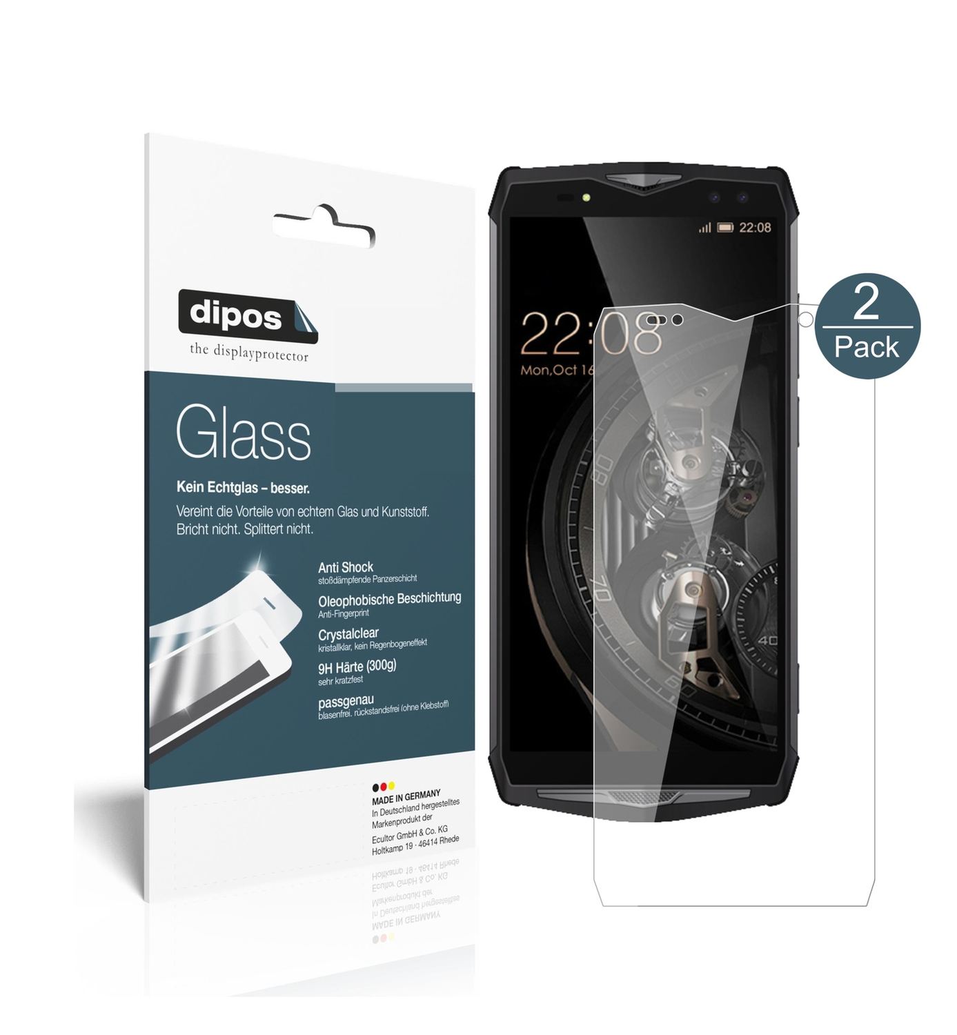 Klare Displayschutzfolie von dipos passend für Ulefone Power 5, 9H kratzfest und blasenfrei montiert