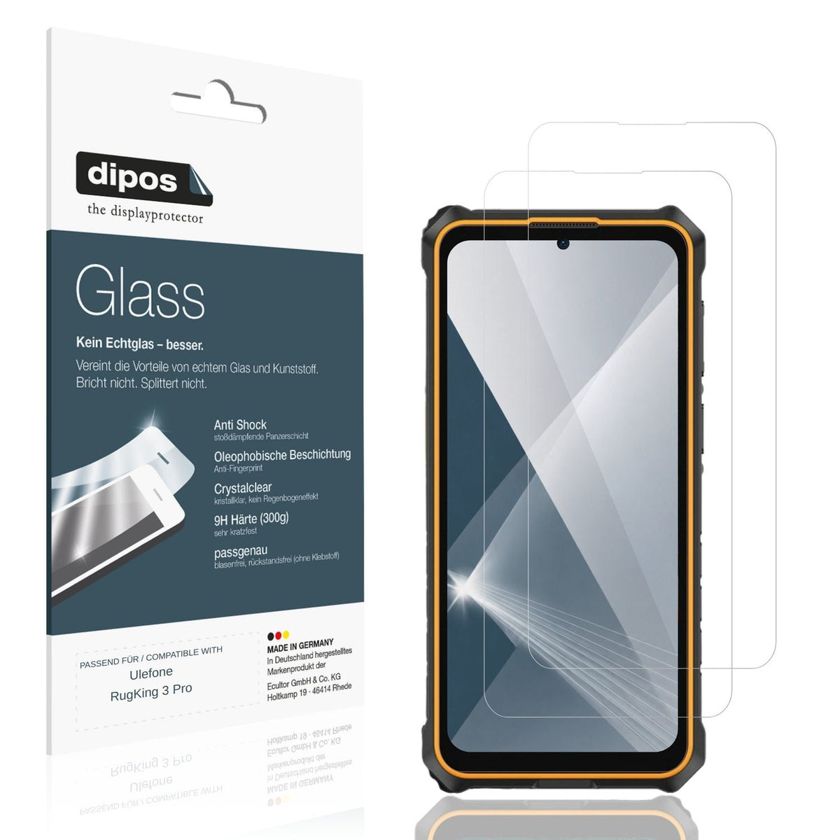 Klare Displayschutzfolie von dipos passend für Ulefone RugKing 3 Pro, 9H kratzfest und blasenfrei montiert