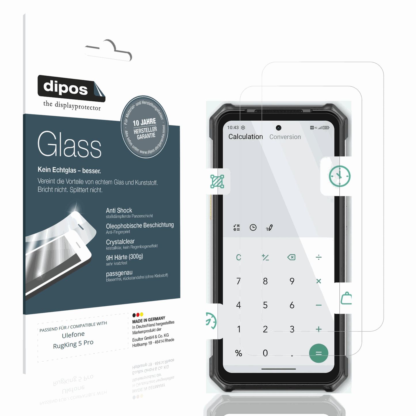 Klare Displayschutzfolie von dipos passend für Ulefone RugKing 5 Pro, 9H kratzfest und blasenfrei montiert