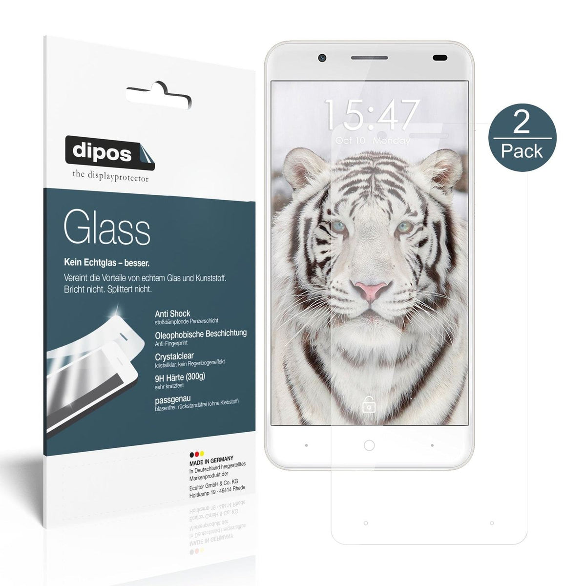 Klare Displayschutzfolie von dipos passend für Ulefone Tiger, 9H kratzfest und blasenfrei montiert